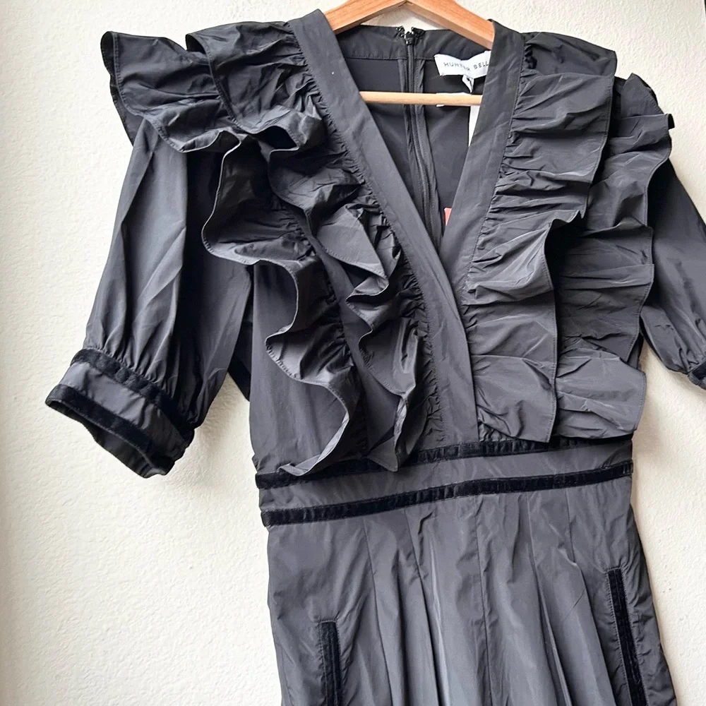 NWT HUNTER BELL Onyx Black Elva Ruffle Velvet Trim Jumpsuit Sz 4 - Picture 7 of 16